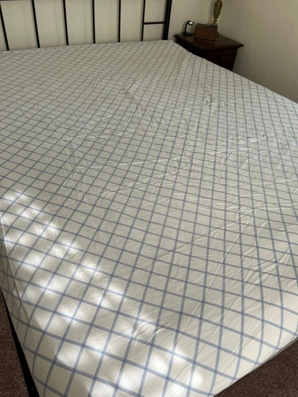 Tommy Hilfiger Queen Fitted Bed Sheet Lot Navy Blue White Plaid 100% Cotton Y2K